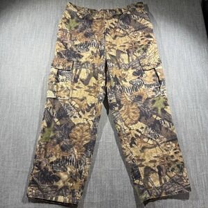 Jerzees Pants Mens 34x30 Brown Camo Cargo Flannel Hunting‎ USA Workwear Outdoor